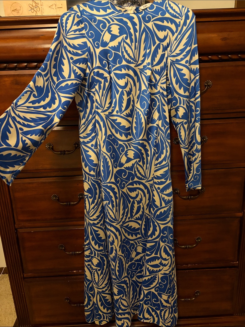 Zara Blue and White Long Sleeve Maxi Dress